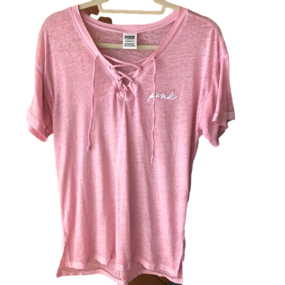Pink Victoria’s Secret Sheer Lace-up T-shirt
